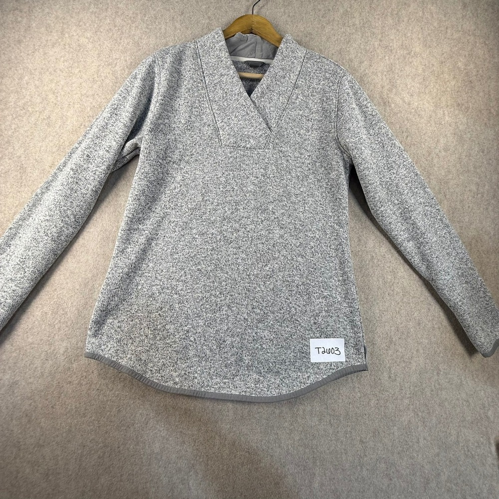 Eddie Bauer Womens Gray Marl Crossover V-Neck Sweater Fleece Pullover Medium